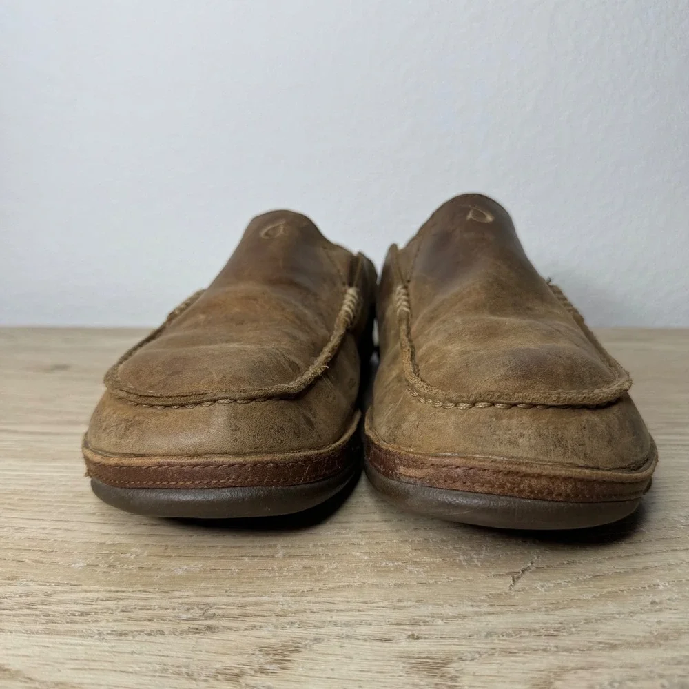OluKai‎ Moloa Mens Brown Leather Slip On Loafers Drop-In Heel 10128-2733 Size 9